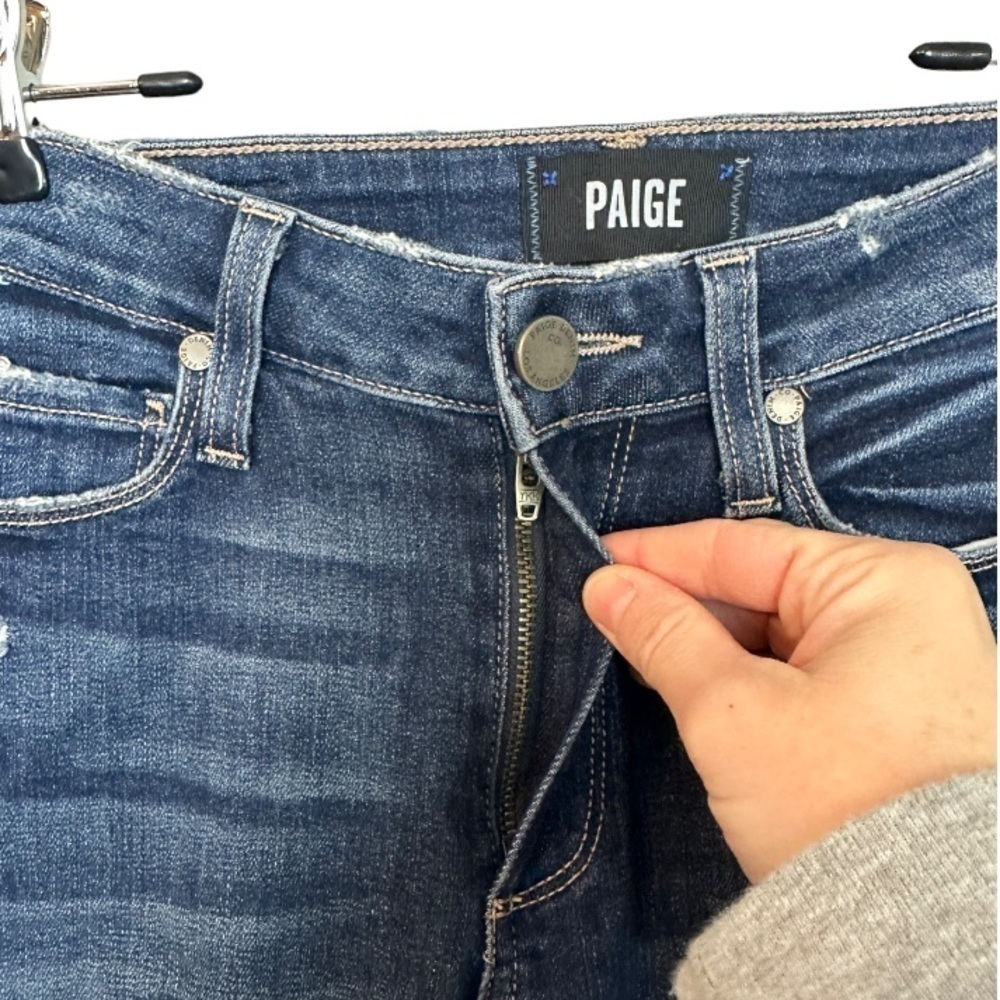 Paige Colette Crop Flare Jeans in Palma Wash Asymmetrical Heavy Fray Hem - Picture 3 of 8